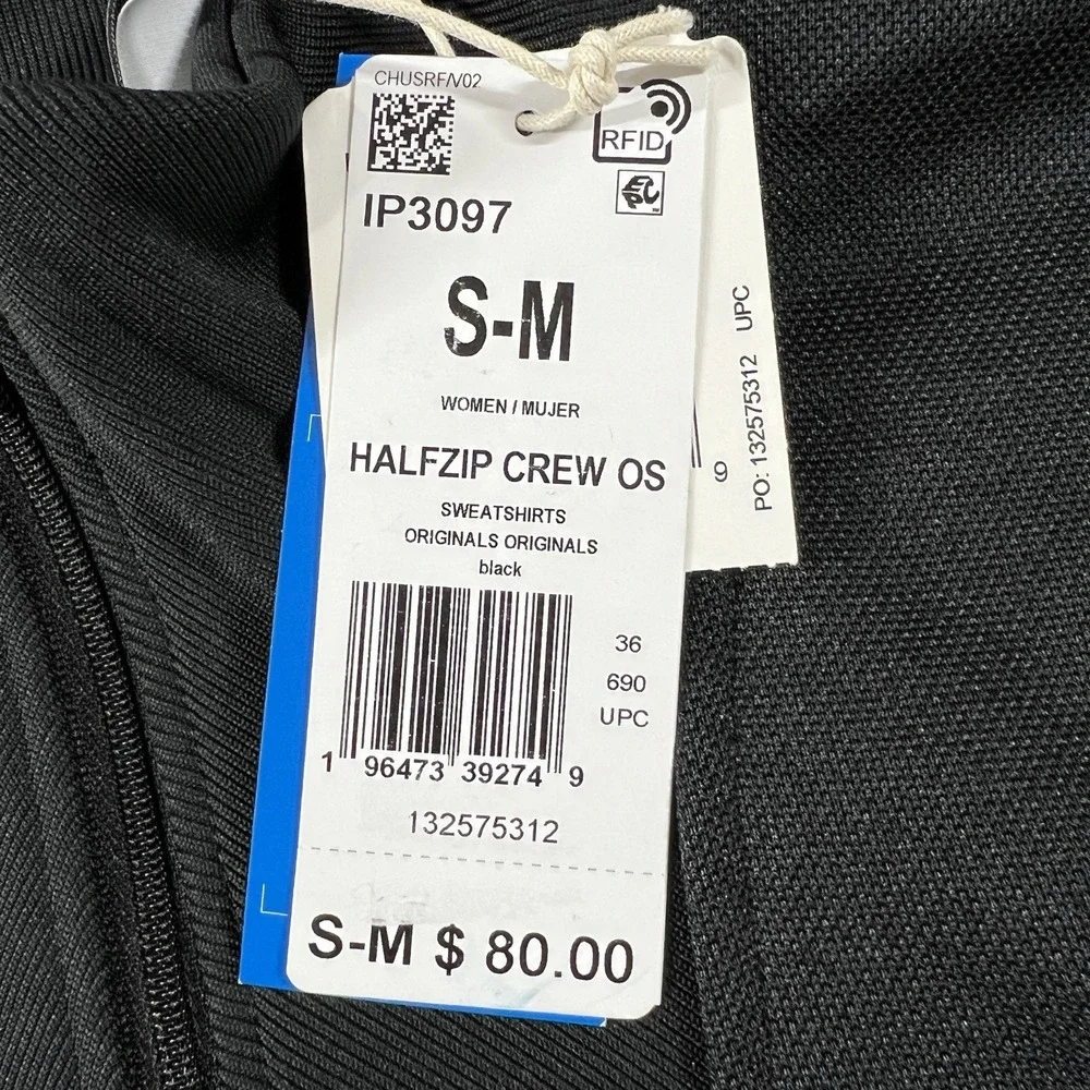 $80 Women' Size S / M Adidas Half Zip Track Jacket IP3097 Black Small Medium NWT